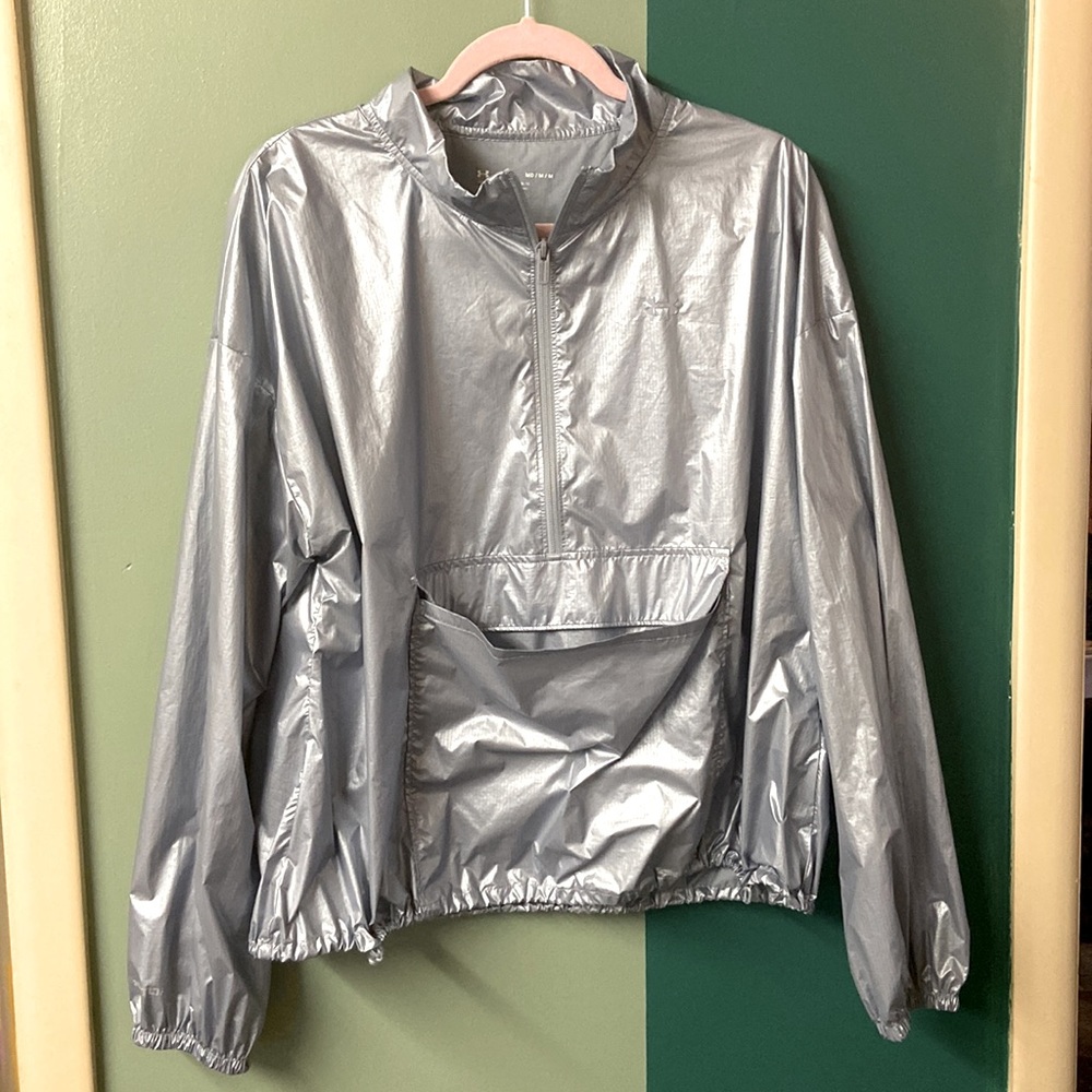 Purple reflective under armor windbreaker
